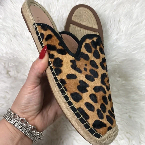 J Crew Calf Hair Leopard Slip On Espadrilles Mules Shoes Flats - Picture 11 of 13